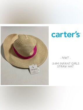 🆕CARTER’S - 3/9M - NWT - INFANT GIRLS FLOPSY OVERSIZED STRAW BUCKET / SUN HAT